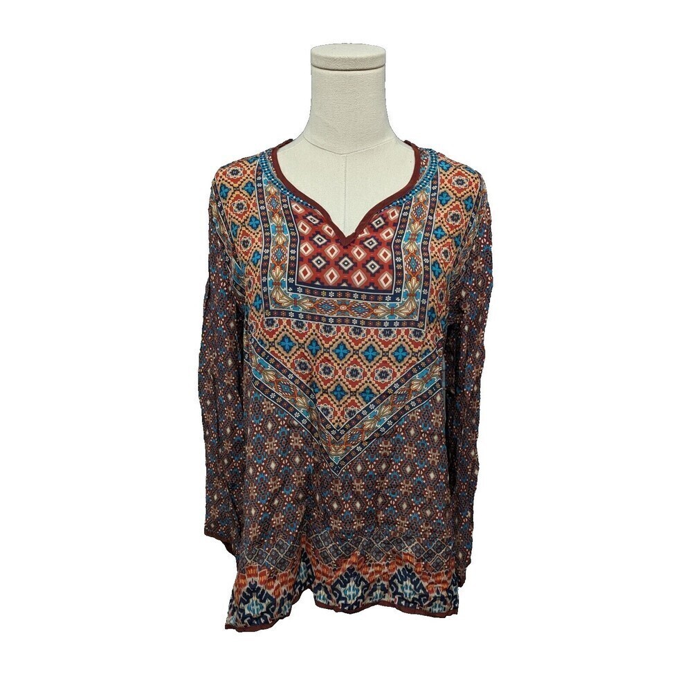 FEATHERS BY‎ TOLANI Small Top Geo Art to Wear Lightweight Tunic Popover